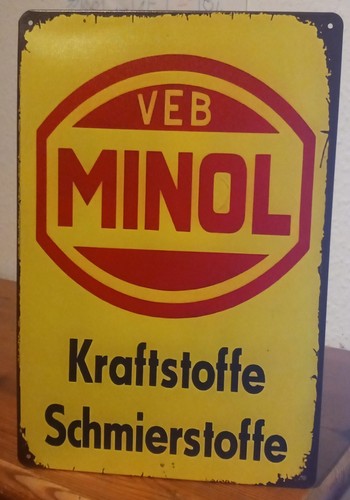 Blechschild veb minol - blechschild,